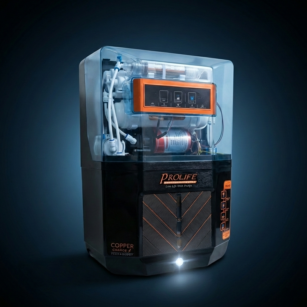 Close up of a sleek, black modern water purifier